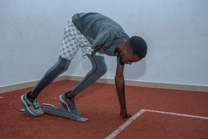 Ahiagah works on his sprint start.