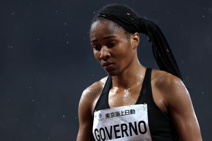 Mozambican sprinter Edmilsa Governo after a race.