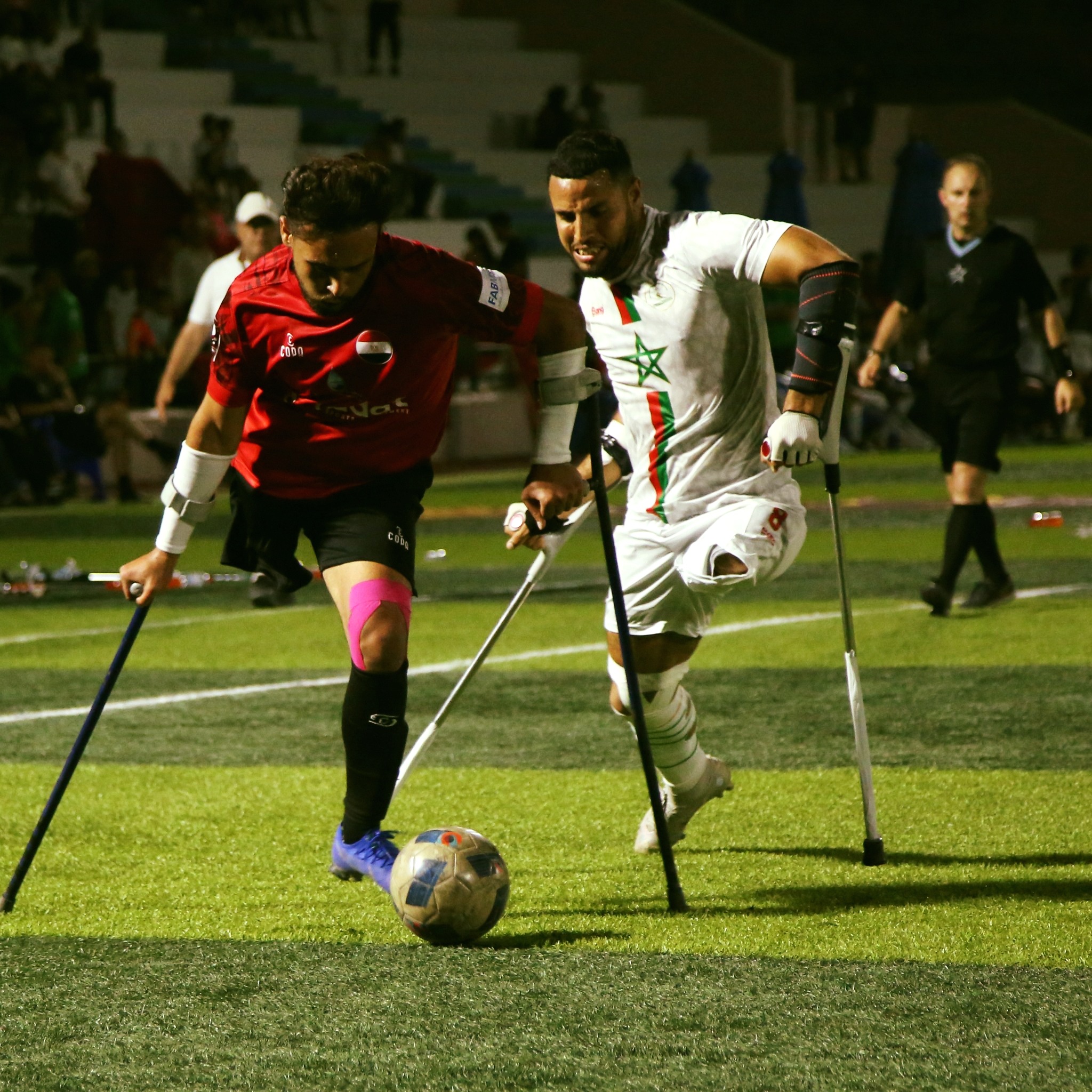 An amputee football action photograph illustrating WAFF’s report on Ghana’s 2024 African Amputee Football Cup of Nations title.