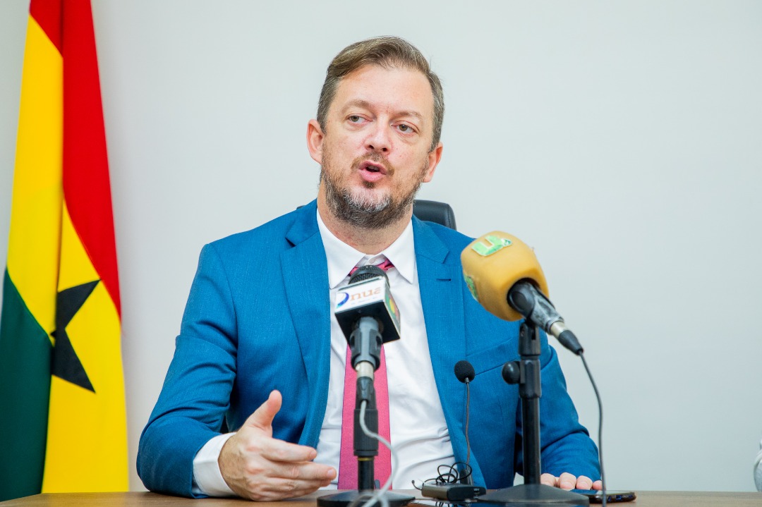 Andrew Parsons addresses journalists during the visit to the sports ministry.