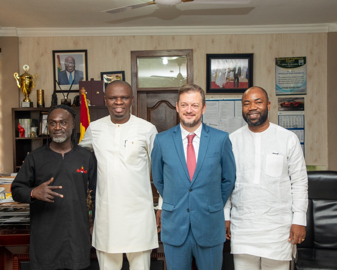 Andrew Parsons with Mustapha Ussif, Samson Deen and a delegation member in the minister’s office.