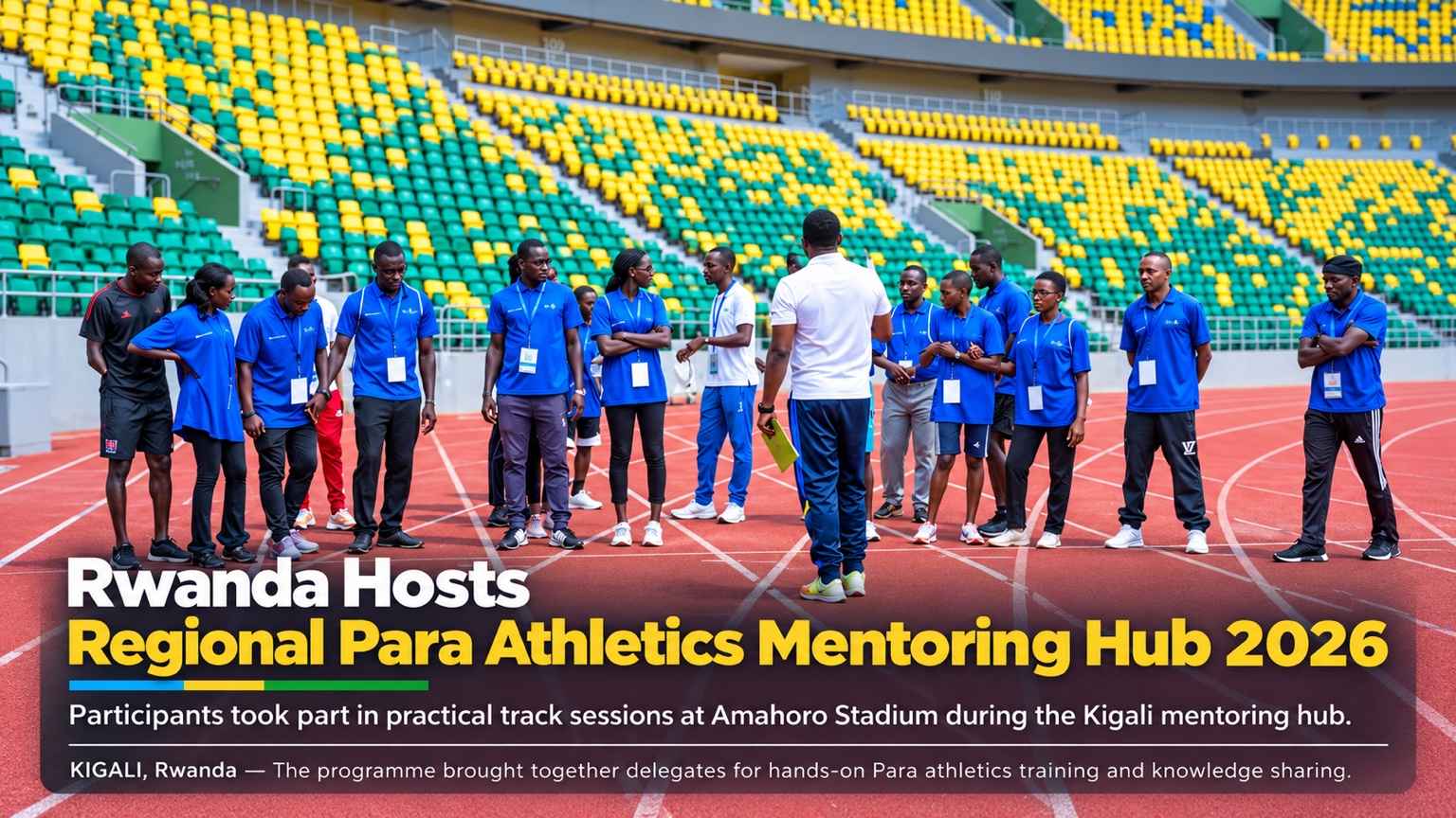 Participants gathered on the track for a practical Para athletics session.